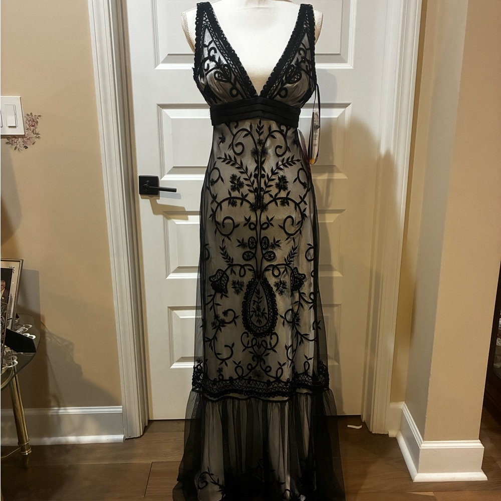 Night Way Collections Elegant Black Lace Gown Tall - Downton Abbey style